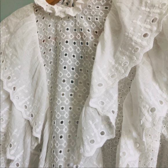 Topshop White Ruffle Eyelet Long Sleeve Blouse - Picture 9 of 10
